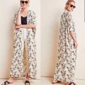 ANTHROPOLOGIE Bel Kazan Sadie Floral Dandelion Open Front Long Duster Kimono